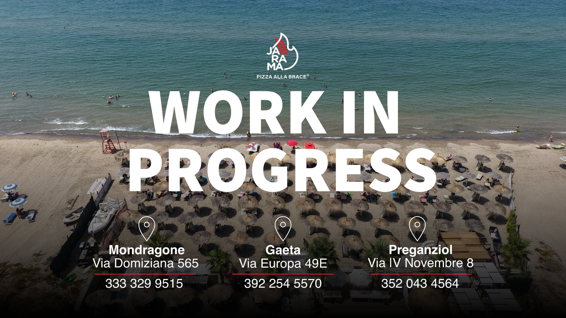 Jarama, pizza alla brace — sito in costruzione. Mondragone, Via Domiziana 565, 333 329 9515. Gaeta, Via Europa 49E, 392 254 5570. Preganziol, Via IV Novembre 8, 352 043 4564.
